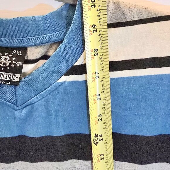 Brooklyn State 2XL Mens Striped Blue/Black/Grey/White T-Shirt 00016 - Picture 4 of 4